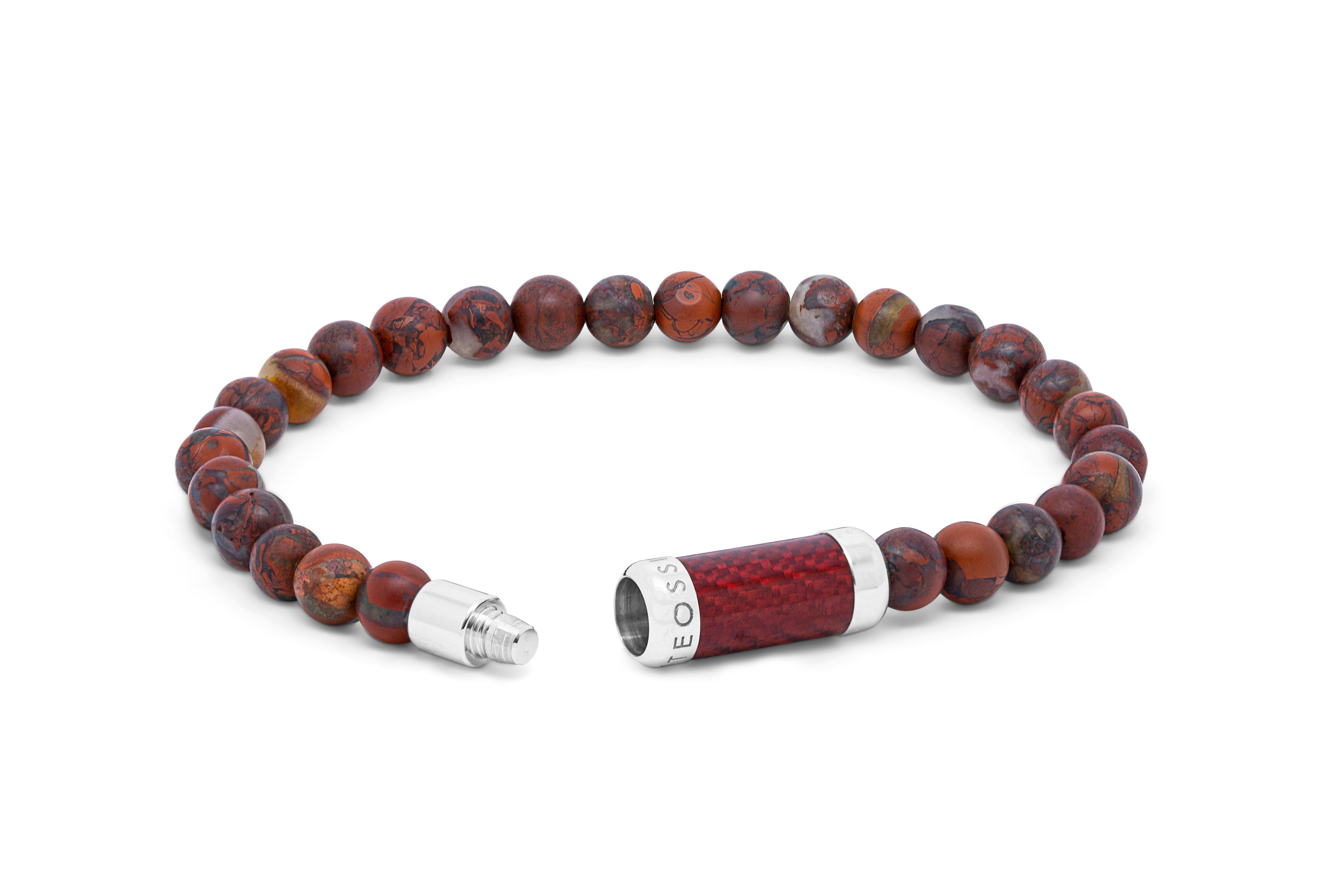An infusion of two of our best sellers, this bracelet combines our classic semi-precious stone components with our unique carbon fibre montecarlo pop clasp. The variety of innovative materials come together in a colour coordinated style, designed to