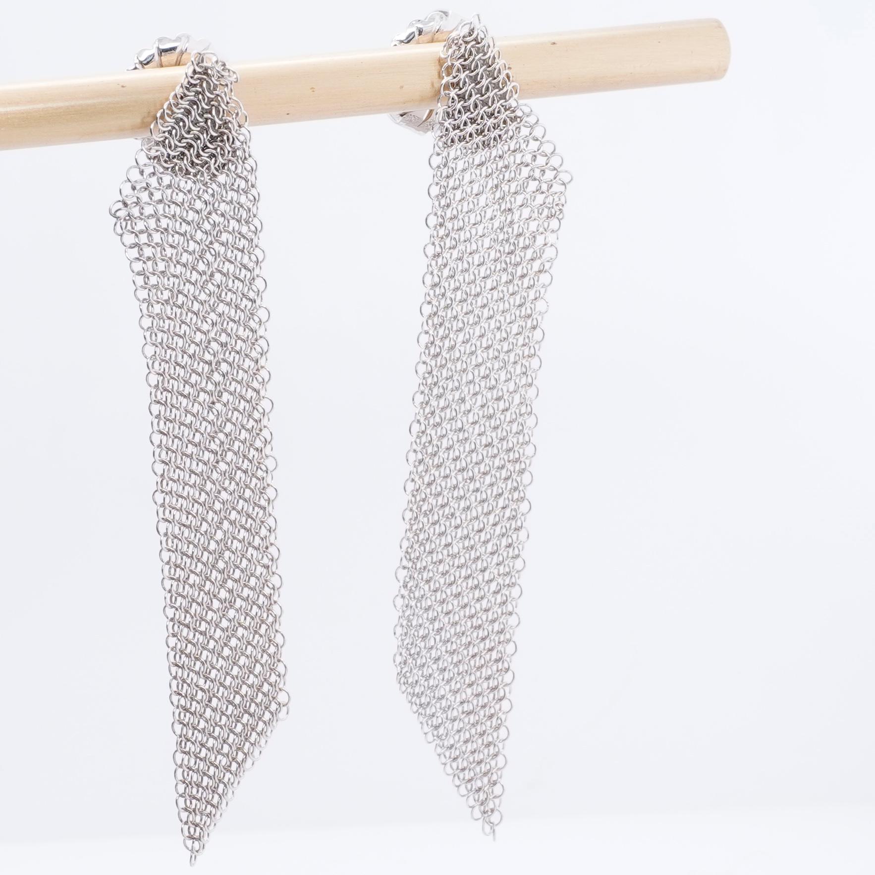 Sterling Rhodium Plate Fine Chainmaille Mesh Post Earrings by Ashley Childs In New Condition In Bozeman, MT
