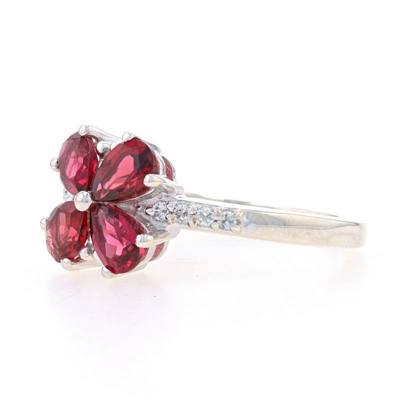 Sterling Rhodolite Garnet & White Topaz Cluster Ring - 925 Pear 1.88ctw Flower In Excellent Condition For Sale In Greensboro, NC
