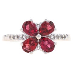 Sterling Rhodolite Garnet & White Topaz Cluster Ring - 925 Pear 1.88ctw Flower