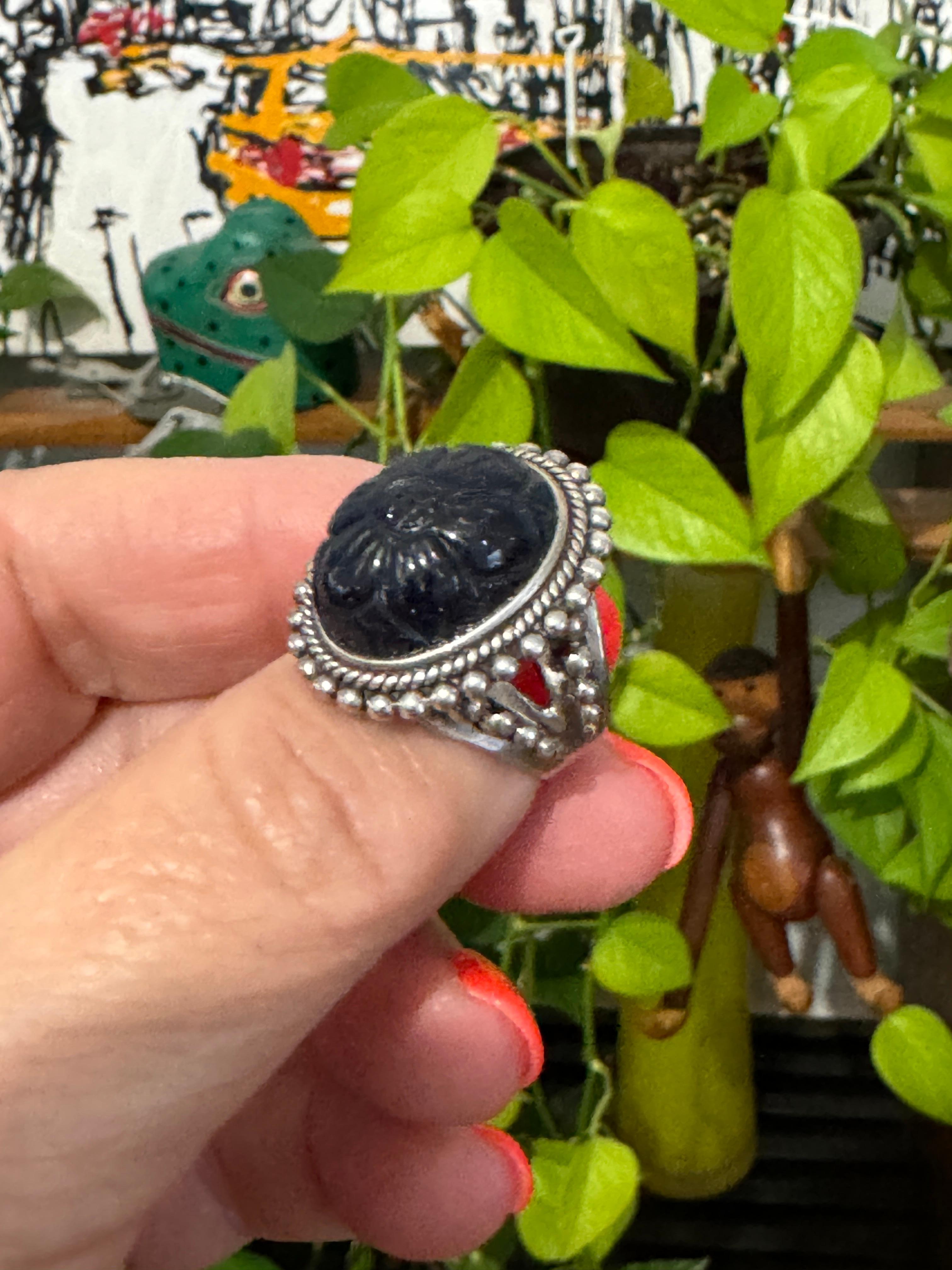 Anillo de ley Stephen DWECK tallado Flor de piedra de oro azul Nuevo, nunca usado en venta 4