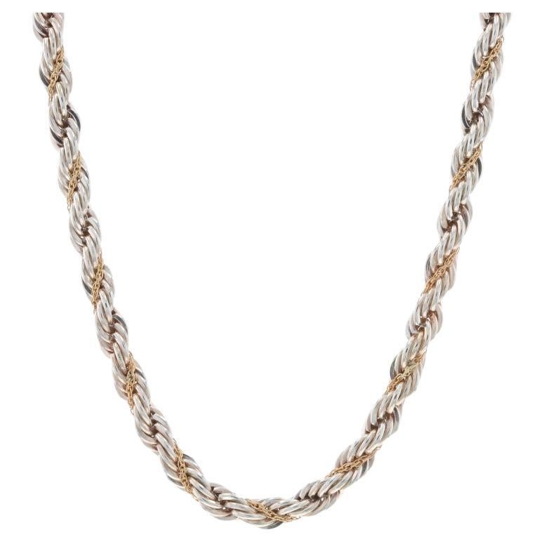 Sterling Rope & Prince of Wales Fancy Twist Chain Necklace 18" - 925 & 14k Gold For Sale