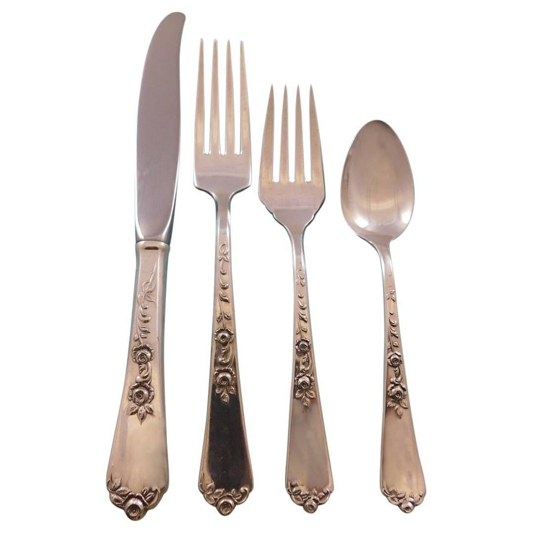 Sterling Rose by Wallace Sterling Silver Flatware Set for 12 Service 50 Pcs For Sale