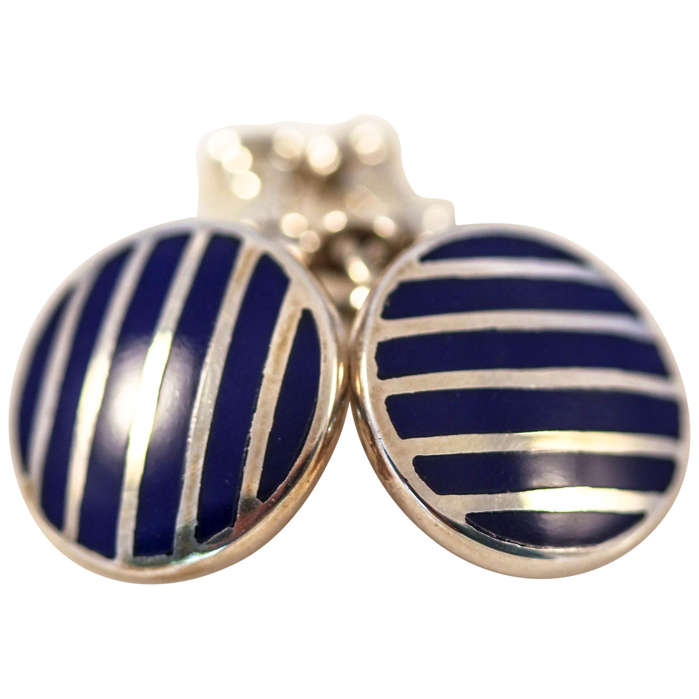 Gemelos redondos de rayas azules de Sterling en venta