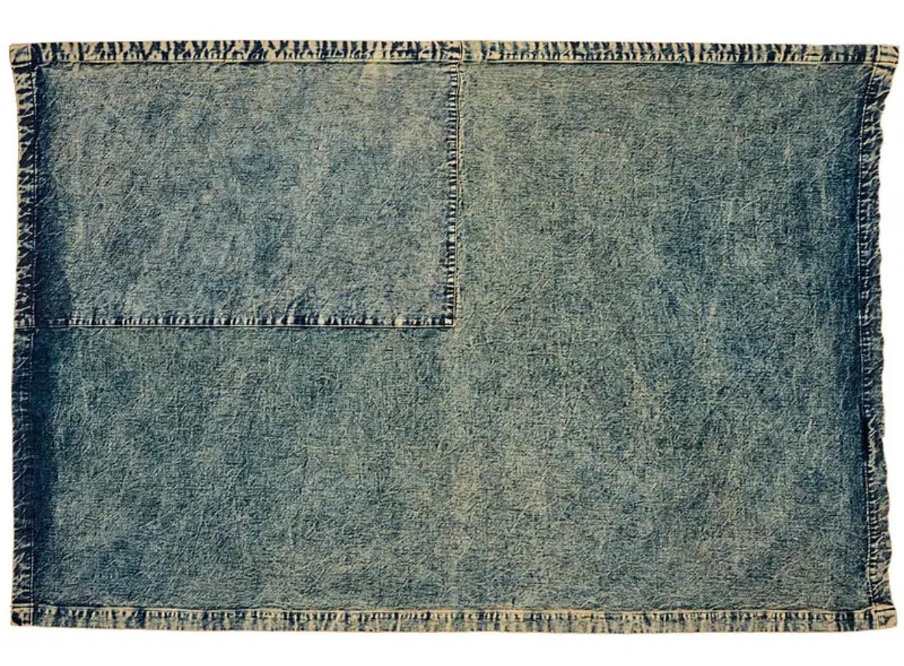 Sterling Ruby (American, b. 1972)
2015
CHINATI FLAG (DNM)
Tag printed with SR STUDIO LA CA
printed with handwritten edition number Ed # 88/100
Hand signed "Sterling Ruby" in black pen
Dimensions: 45"h x 70"w
Treated denim, intentionally