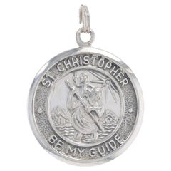 Pendentif médaillon Saint Christopher Faith en argent sterling - Protection catholique 925