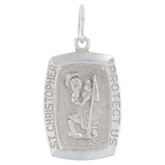 Pendentif de protection rectangulaire en argent sterling Saint Christopher Faith Medal 925