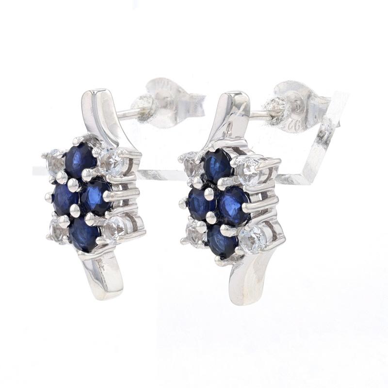 Round Cut Sterling Sapphire & White Topaz Short Drop Bypass Earrings - 925 Floral Cluster For Sale