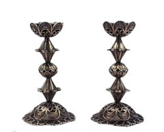 Sterling Shabbat Candlesticks and Matching Charity Box