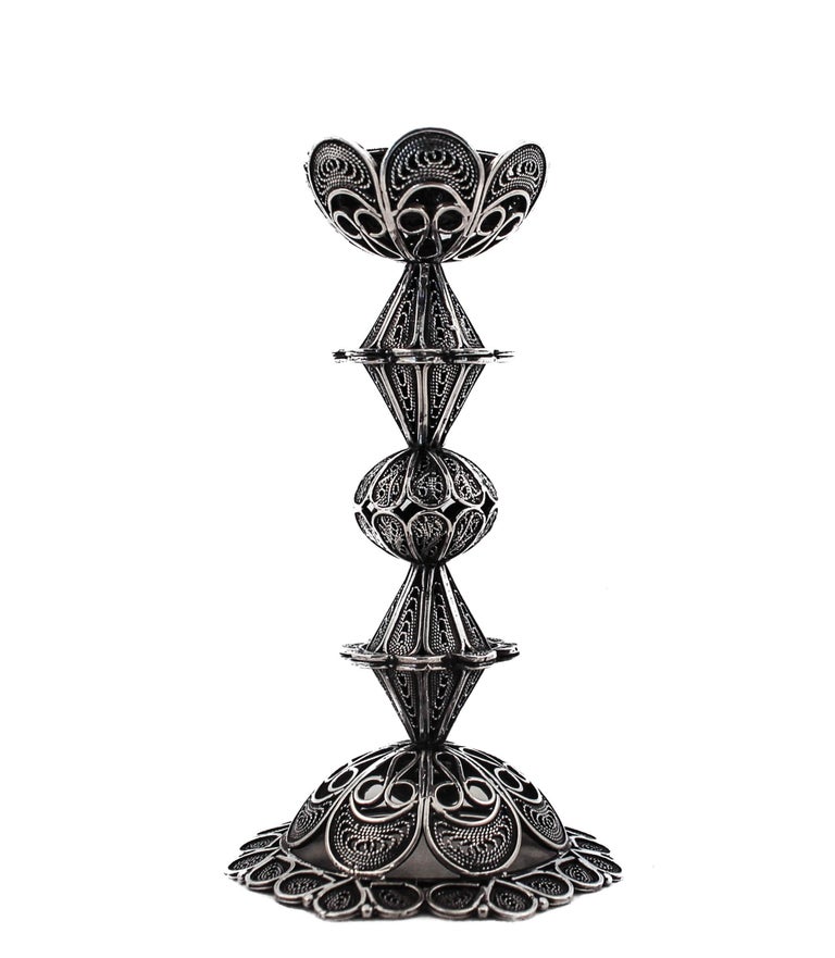 Sterling Shabbat Candlesticks and Matching Charity Box For Sale at 1stDibs