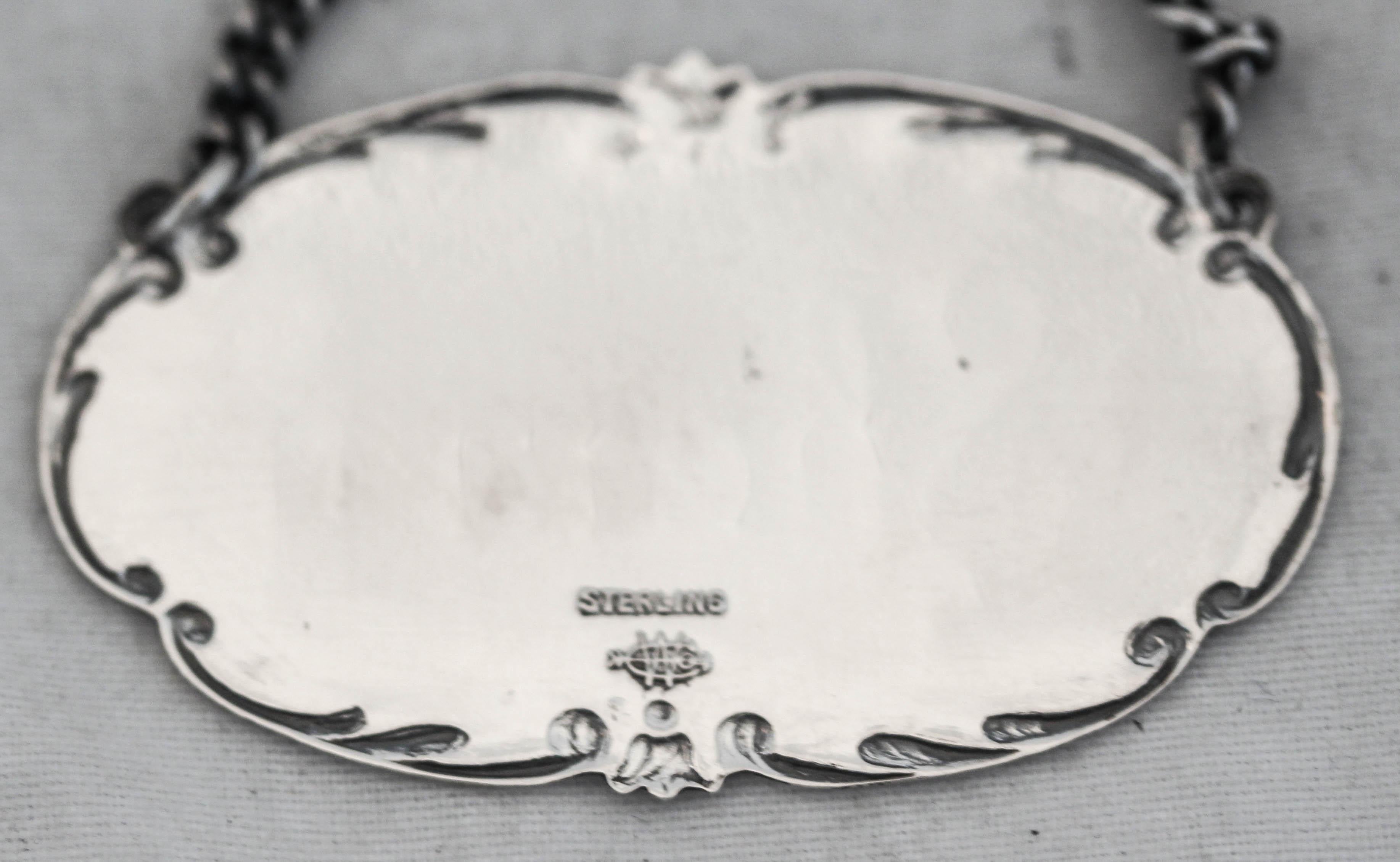 Sterling “Sherry” Decanter Tag In Excellent Condition For Sale In Brooklyn, NY