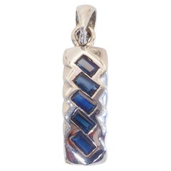Sterling Silver 0.80ct Baguette Blue Sapphire Geometric Bar Pendant
