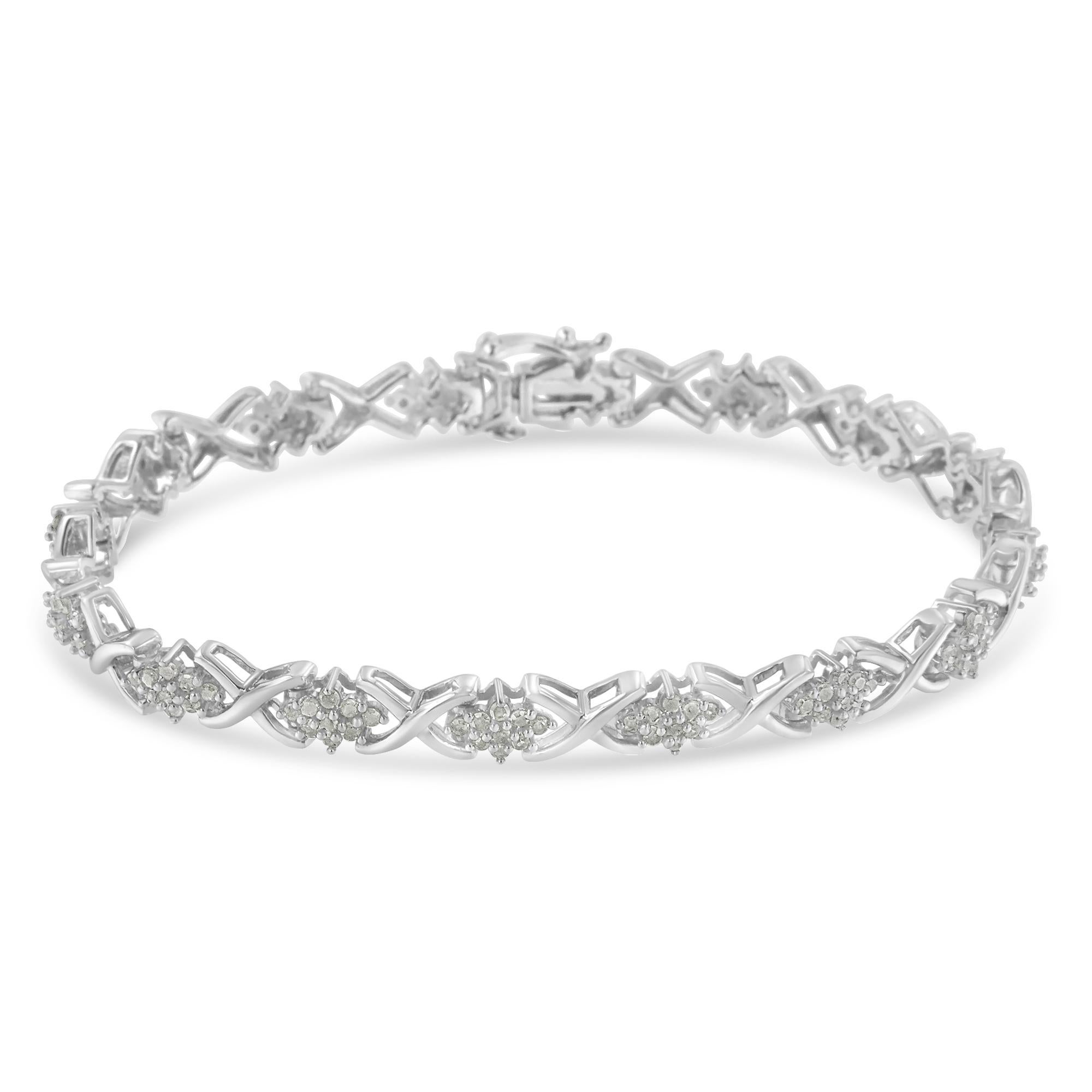 Contemporaneo Bracciale A Link in argento sterling con diamanti da 1,5 carati in vendita