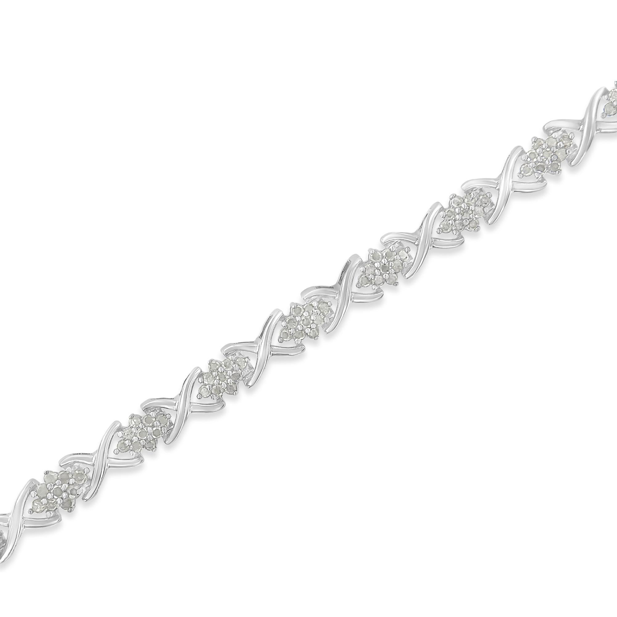 Round Cut Sterling Silver 1 1/2 Carat Diamond Link Bracelet For Sale