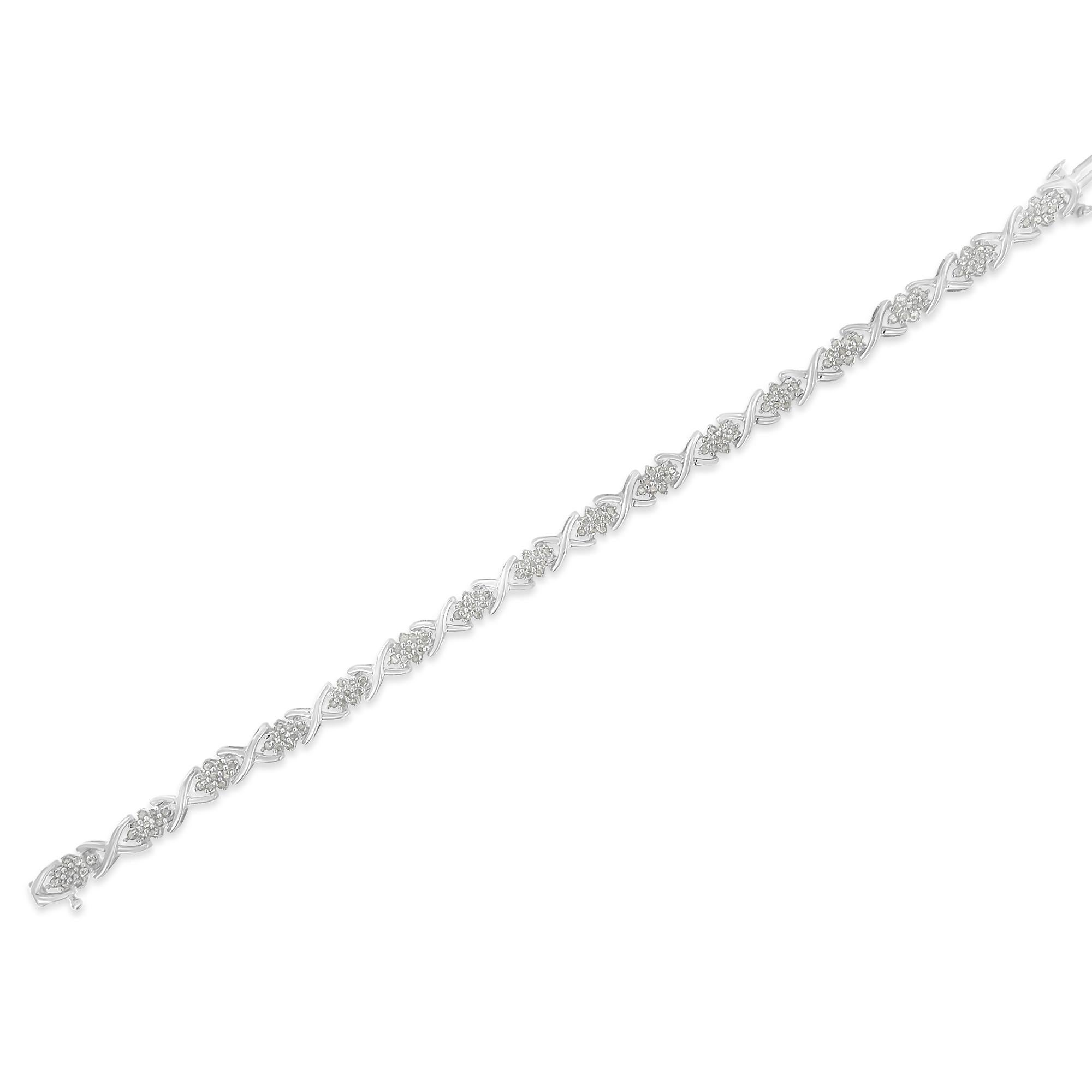 Donna Bracciale A Link in argento sterling con diamanti da 1,5 carati in vendita