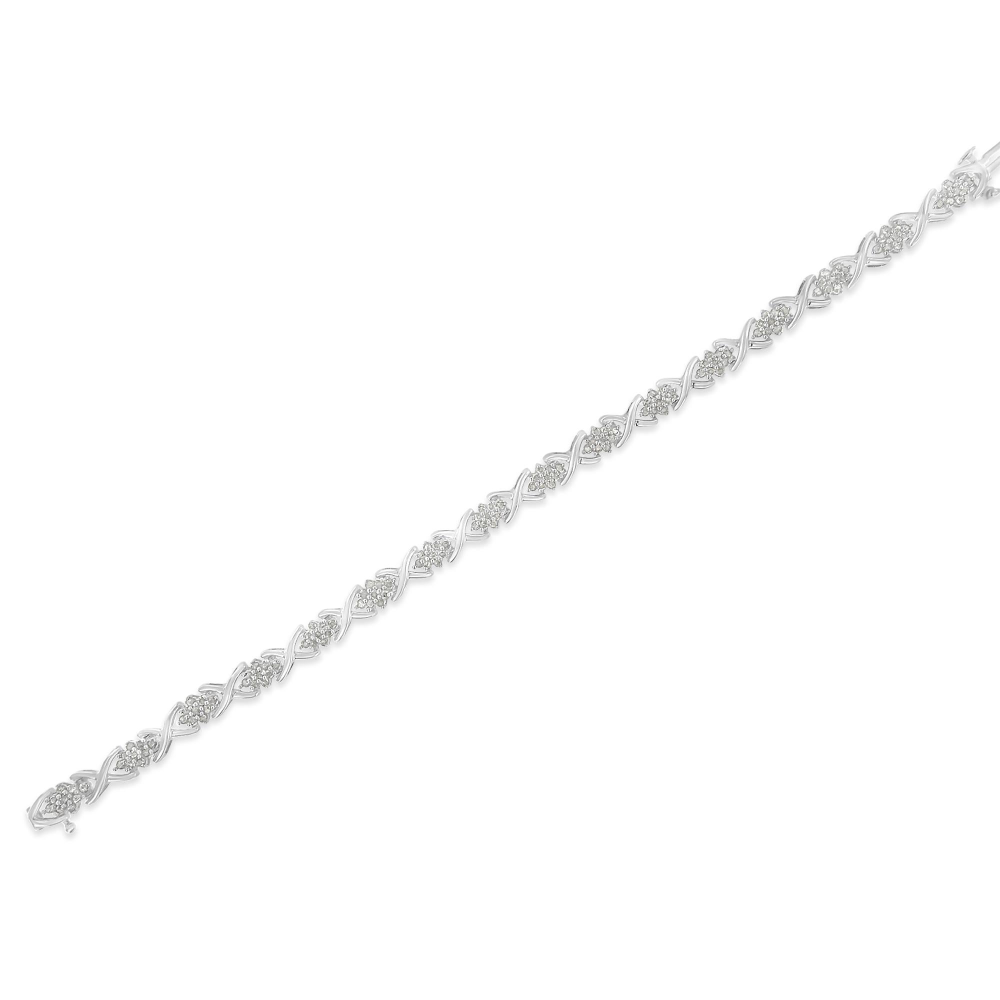 Gliederarmband aus Sterlingsilber mit 1 1/2 Karat Diamanten Damen im Angebot