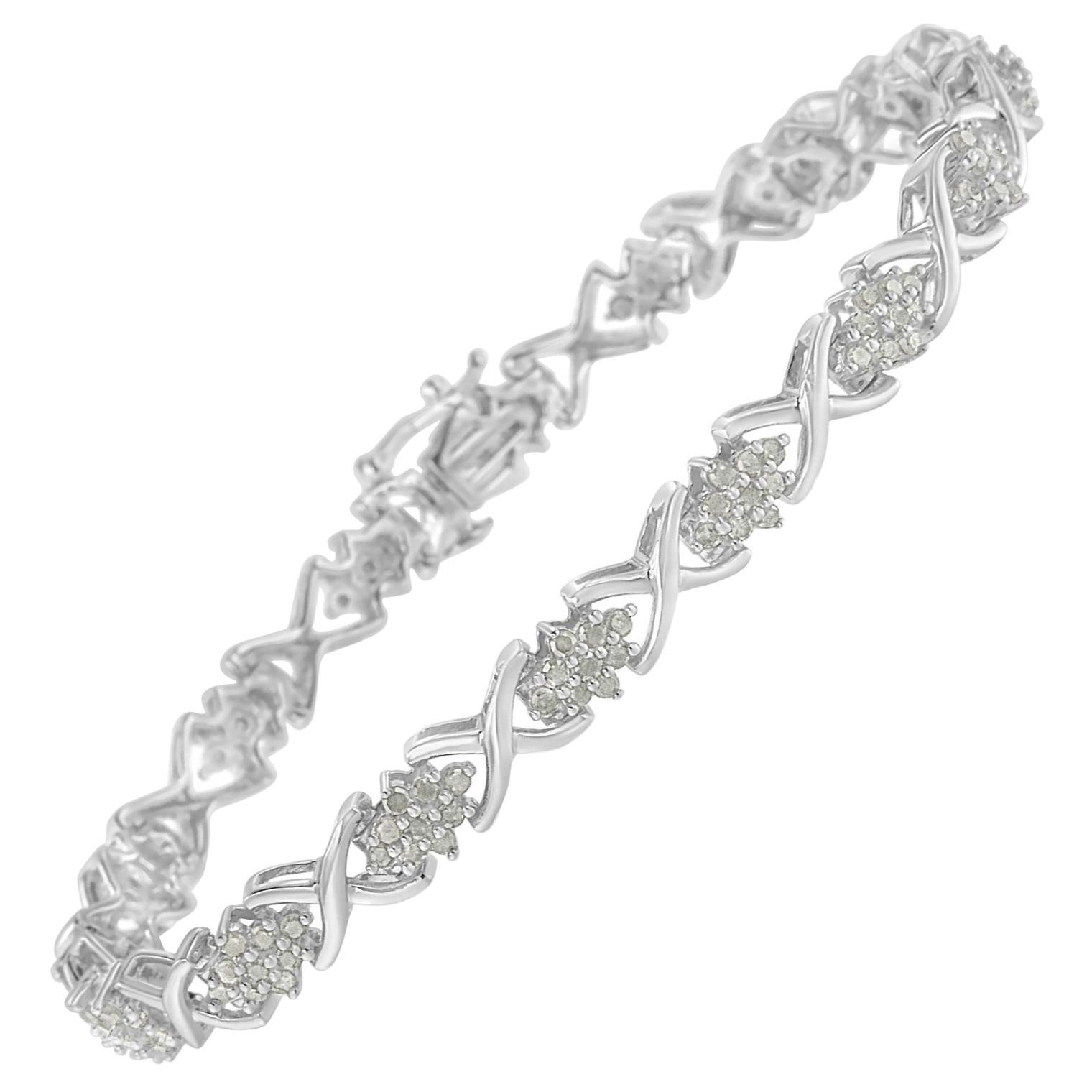 Sterling Silver 1 1/2 Carat Diamond Link Bracelet For Sale