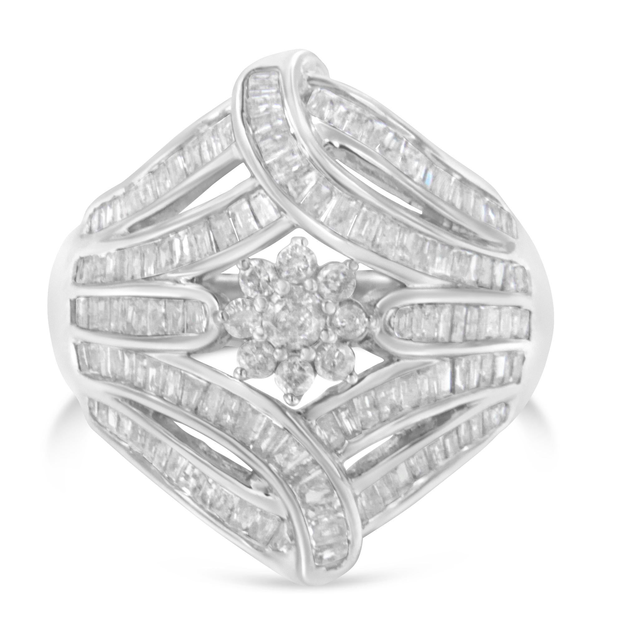 Sterling Silber 1-1/8 Cttw Diamant 'Blume & Farn' Cluster Cocktail Mode Ring im Zustand „Neu“ im Angebot in New York, NY