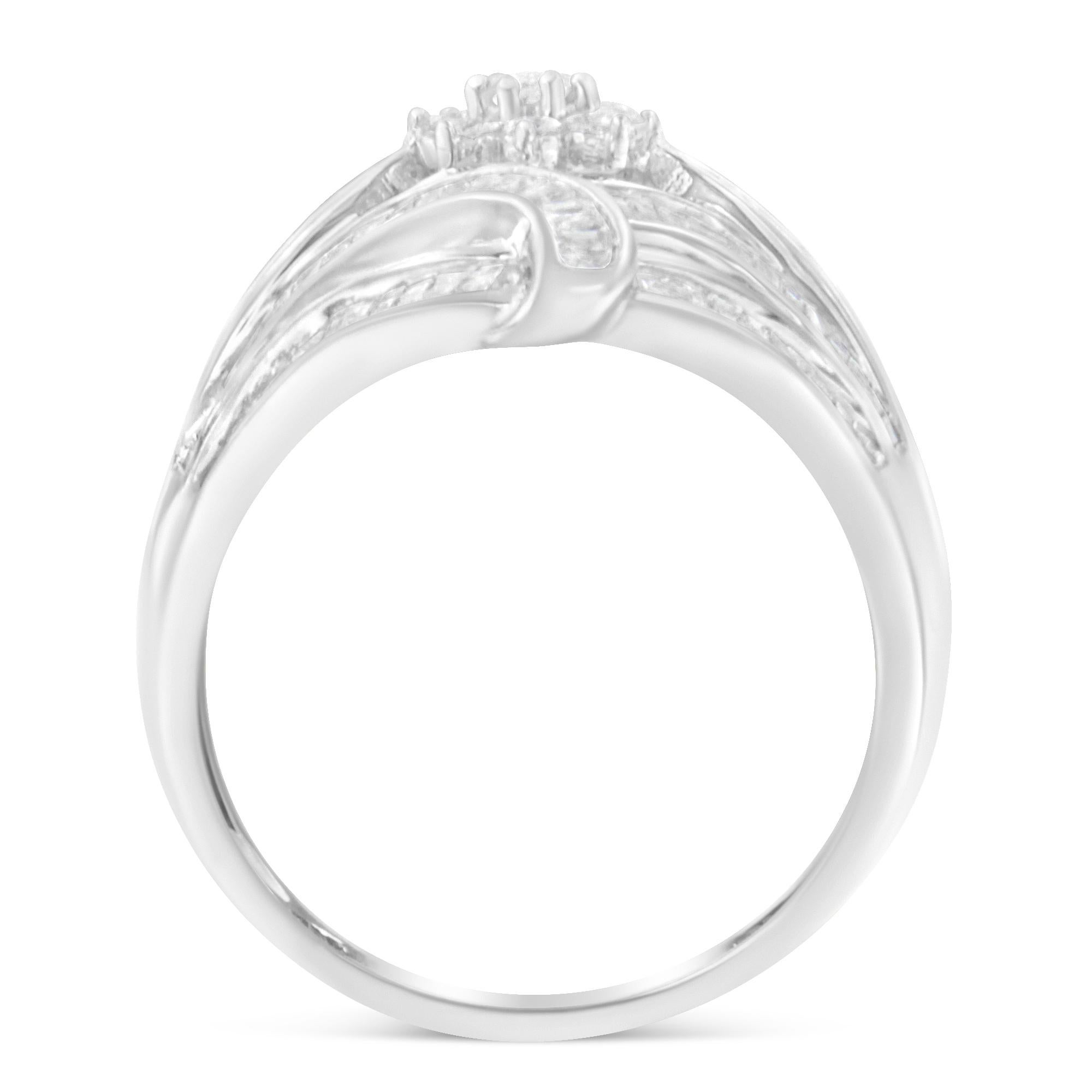 Sterling Silber 1-1/8 Cttw Diamant 'Blume & Farn' Cluster Cocktail Mode Ring Damen im Angebot