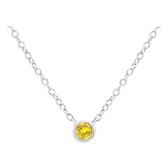 Sterling Silver 1/10 Carat Yellow Diamond Bezel-Set Adjustable Pendant Necklace