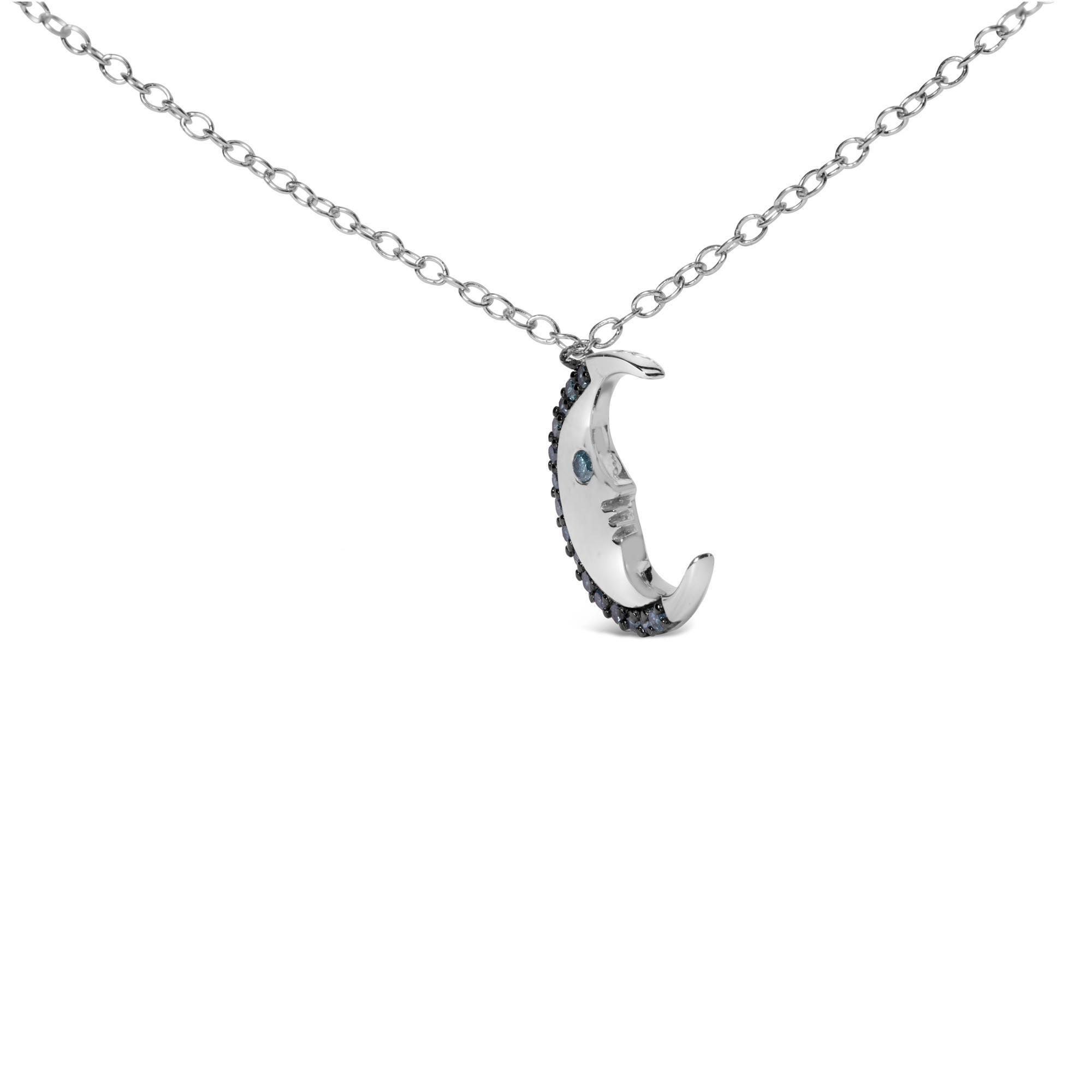 Moderno Collana con ciondolo a mezzaluna in argento sterling con diamante blu da 1/10 cttw