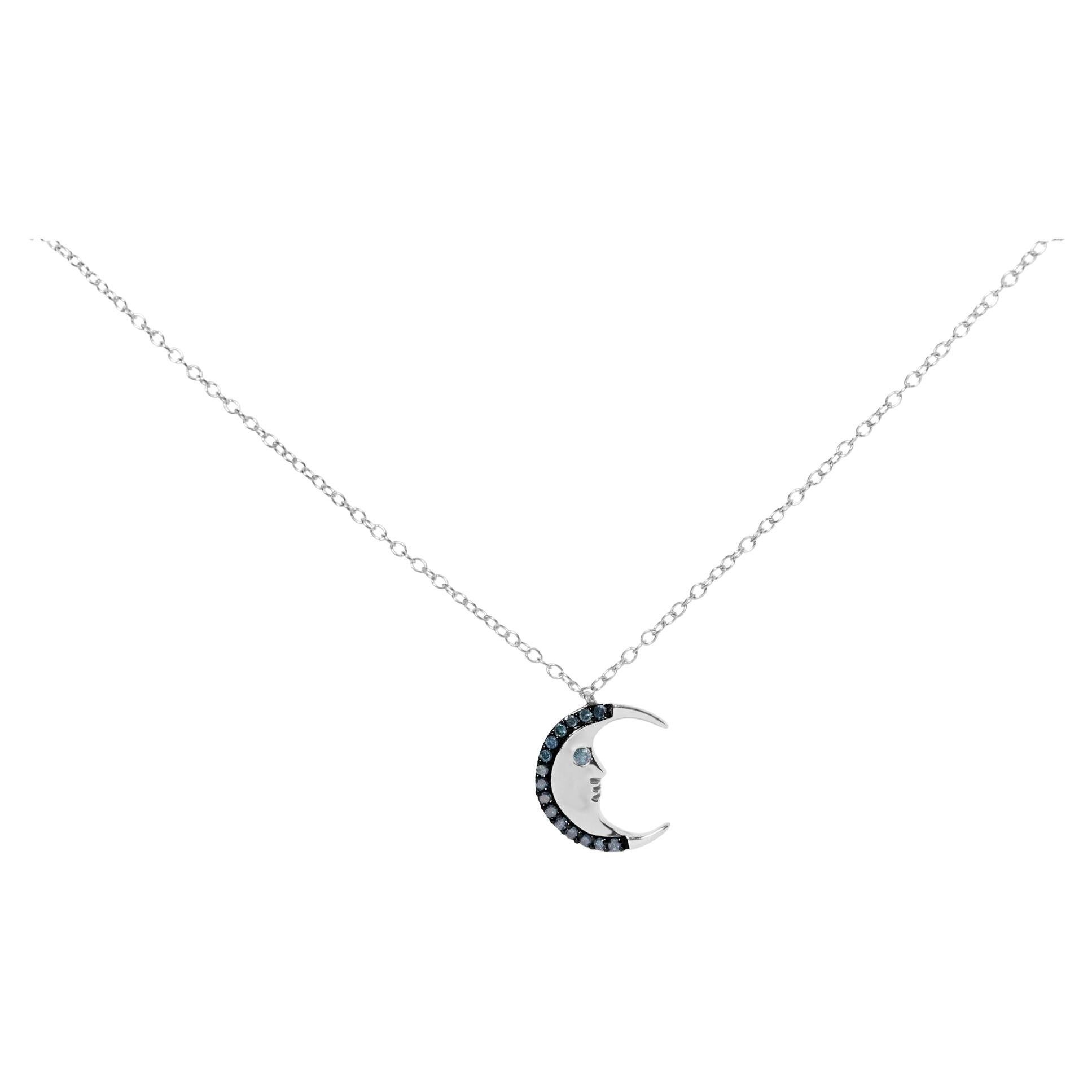 Collana con ciondolo a mezzaluna in argento sterling con diamante blu da 1/10 cttw