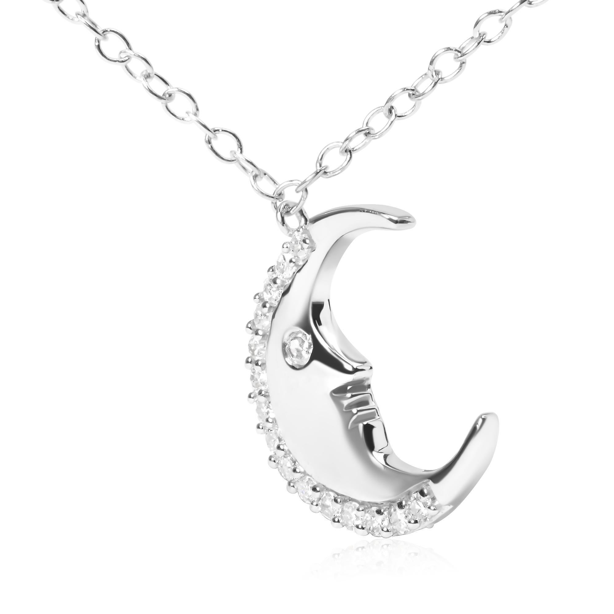 Moderno Collana con ciondolo in argento sterling con diamante da 1/10 di carato a mezzaluna da 18