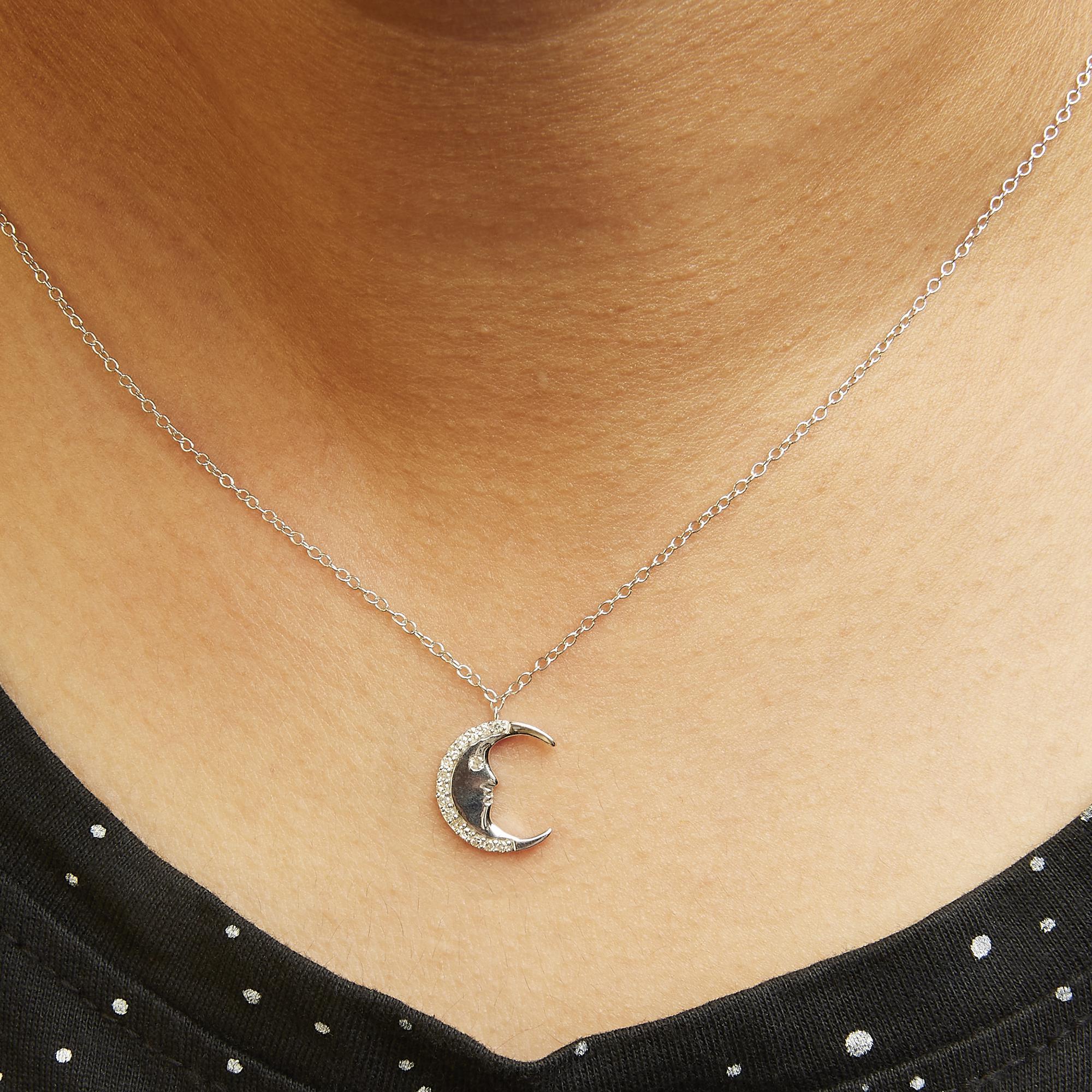 Collana con ciondolo in argento sterling con diamante da 1/10 di carato a mezzaluna da 18