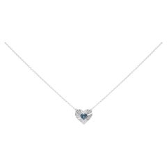 Sterling Silver 1/10 Cttw Treated Blue Diamond Cluster Heart Pendant Necklace