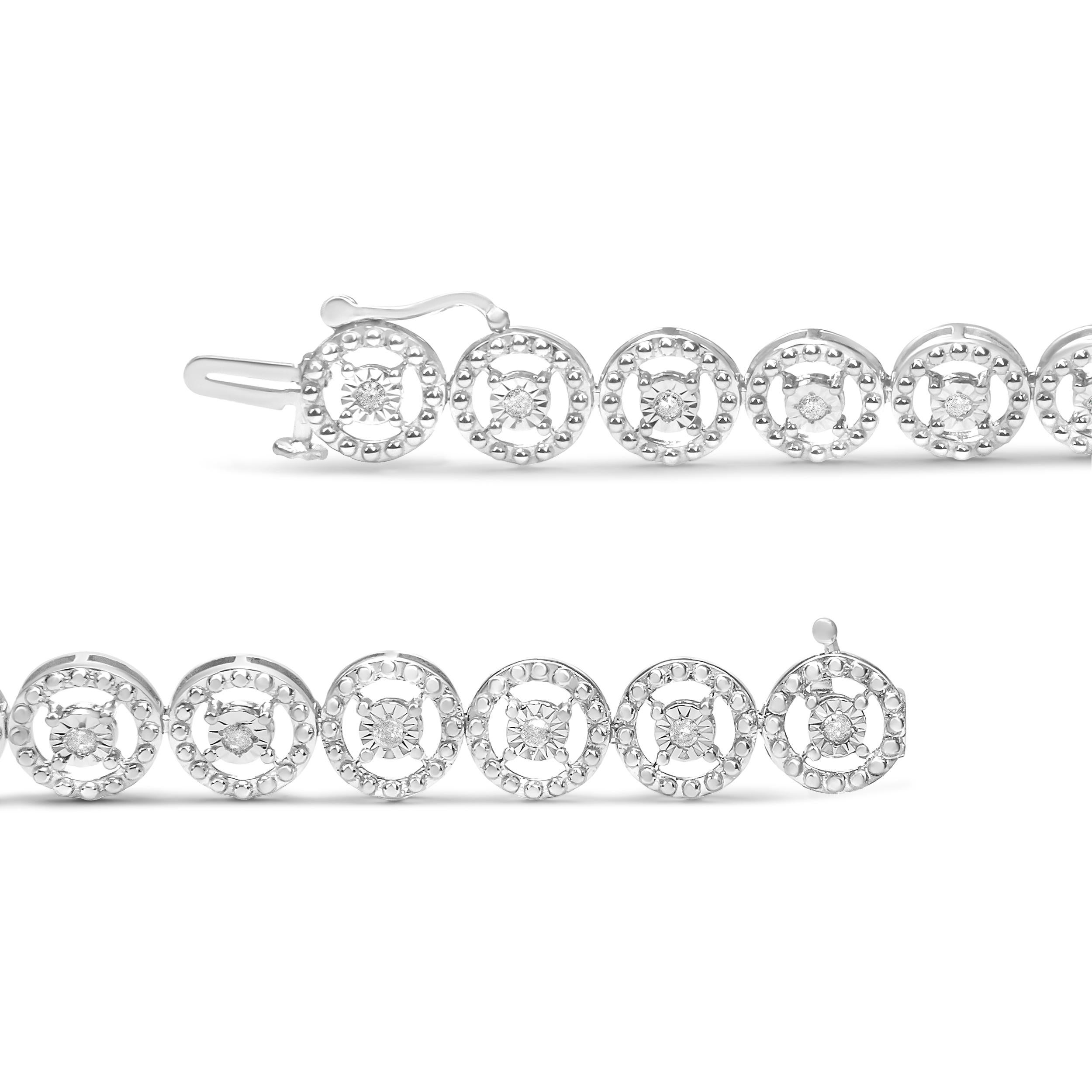 Sterling Silber 1/2 Karat Diamant Nested Kreis Open Wheel Mode Gliederarmband aus Sterlingsilber (Moderne) im Angebot