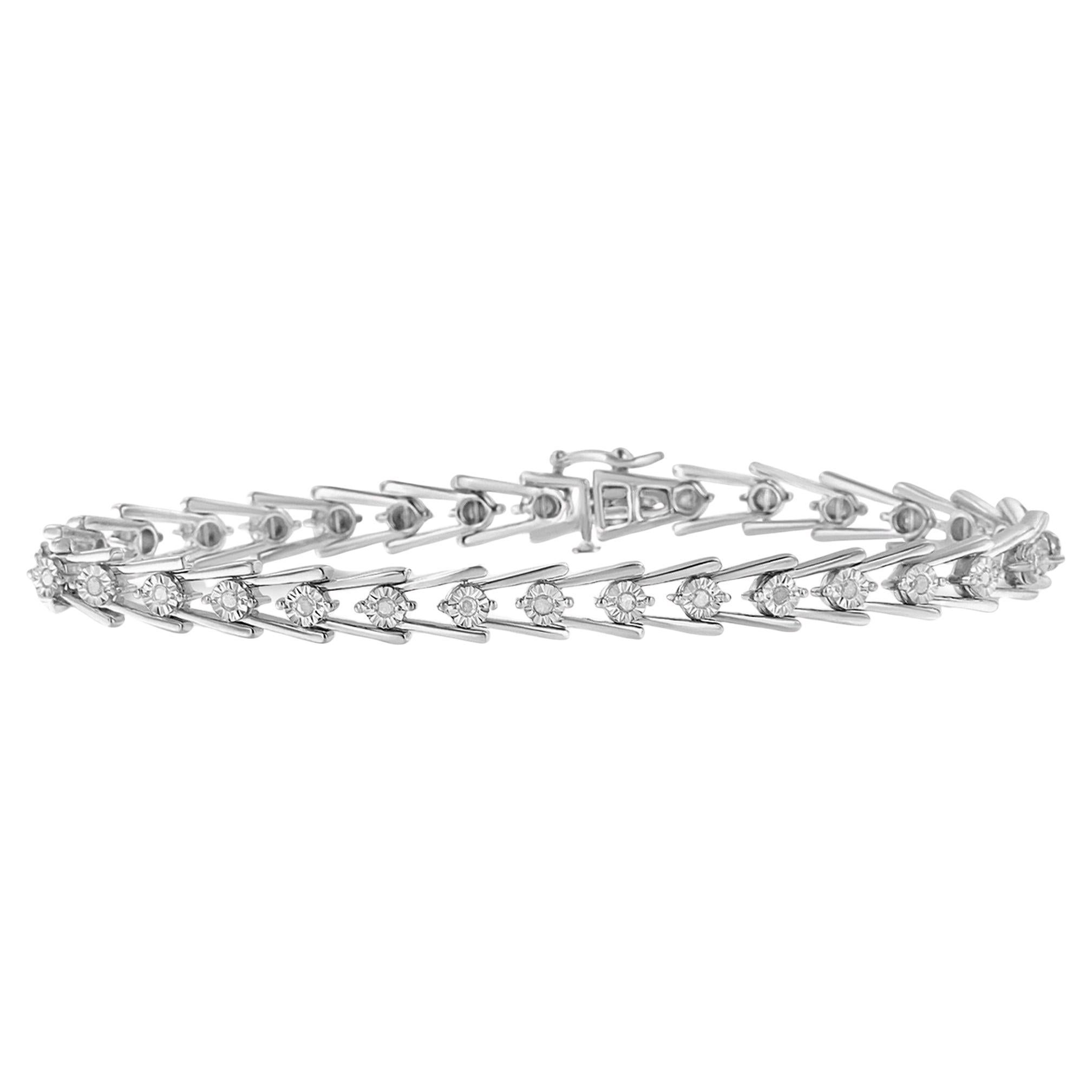 Sterling Silver 1/2 Carat Diamond Wave Style Link Bracelet