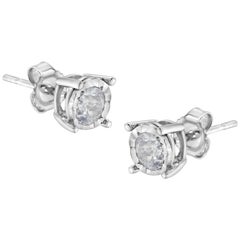 Sterling Silver Brilliant Solitaire Diamond Stud Earrings