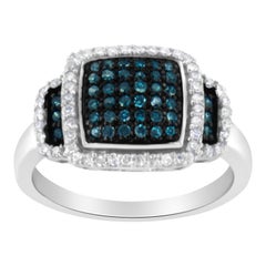 Sterling Silver 1/2 Ct White and Treated Blue Diamond Multi Level Cocktail Ring
