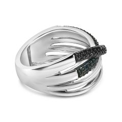 Bague « crossover bypass » en argent sterling sertie de diamants noirs et bleus d'un poids total de 1/2 carat