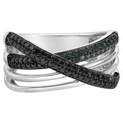 Bague « crossover bypass » en argent sterling sertie de diamants noirs et bleus d'un poids total de 1/2 carat