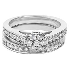 Sterling Silver 1/2 Cttw Diamond Cluster Flower Bridal Set