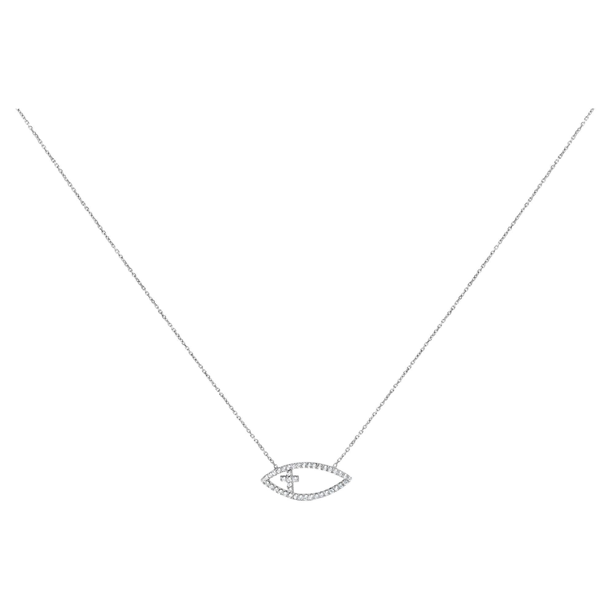 Sterling Silver 1/2 Cttw Diamond Cross and Evil Eye 18" Inch Pendant Necklace