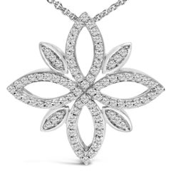Sterling Silver 1/2 Cttw Diamond Floral Cross Pendant Necklace