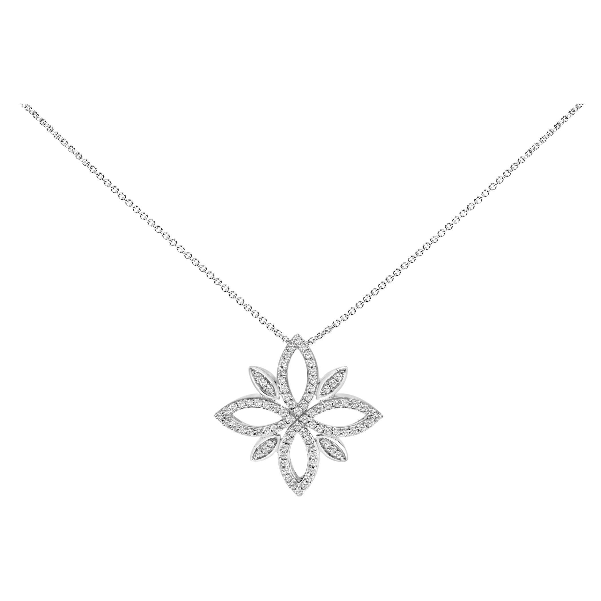 Sterling Silver 1/2 Cttw Diamond Floral Cross Pendant Necklace For Sale