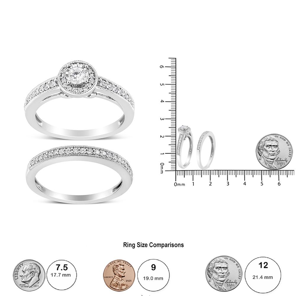 Sterling Silver 1/2 Ctw Diamond Halo and Milgrain Engagement Ring Bridal Set Neuf - En vente à New York, NY
