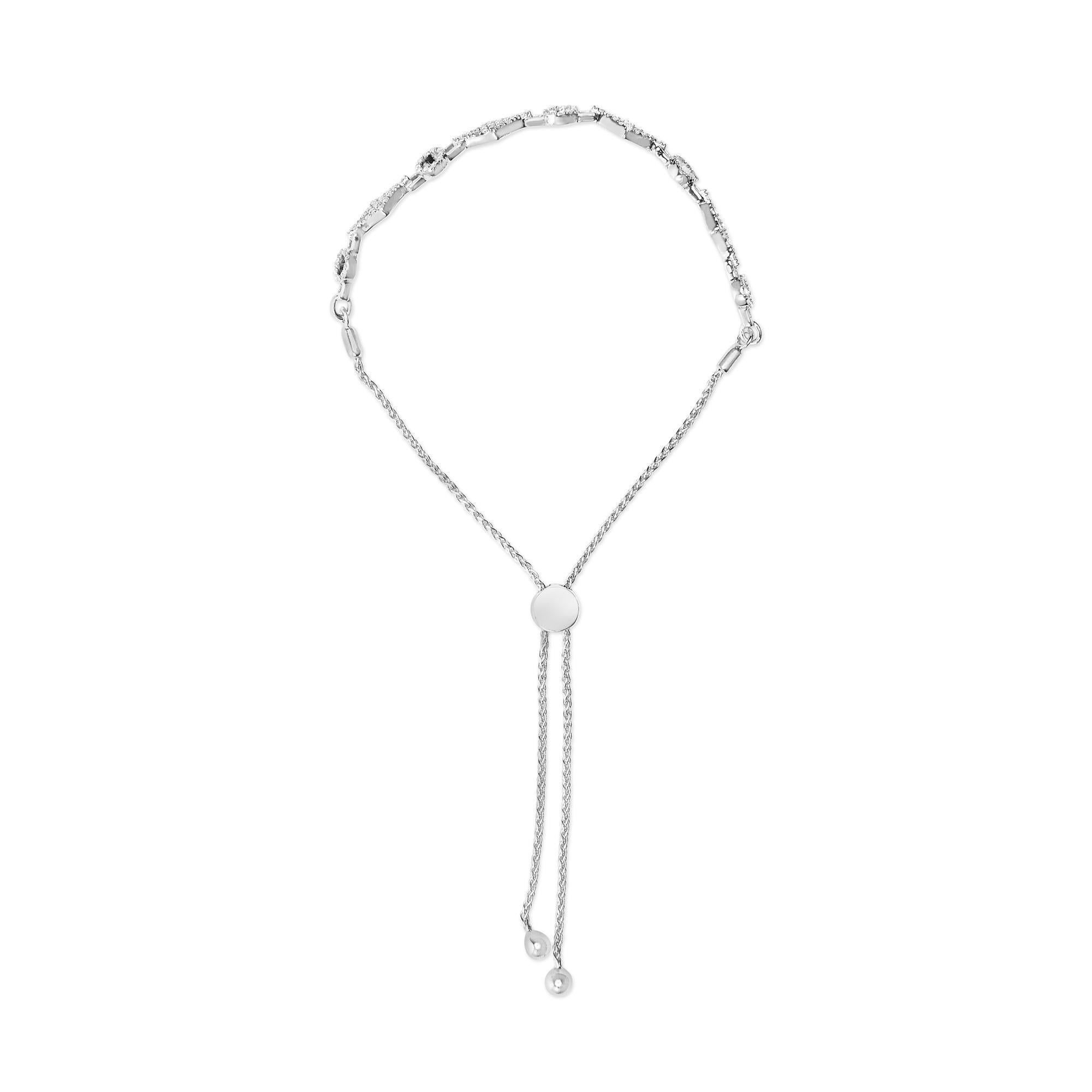 Moderno Bracciale Bolo in argento sterling con 1/2 carati di diamanti e cerchi alternati e aquiloni in vendita