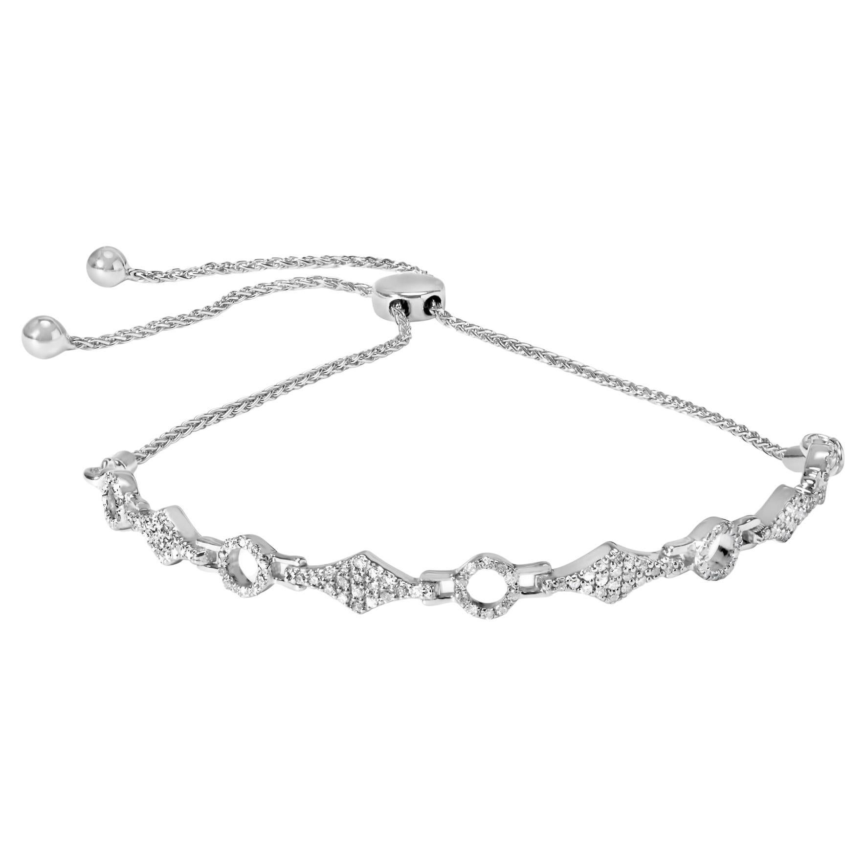 Sterling Silver 1/2ct Diamond Alternating Circle and Kite Link Bolo Bracelet