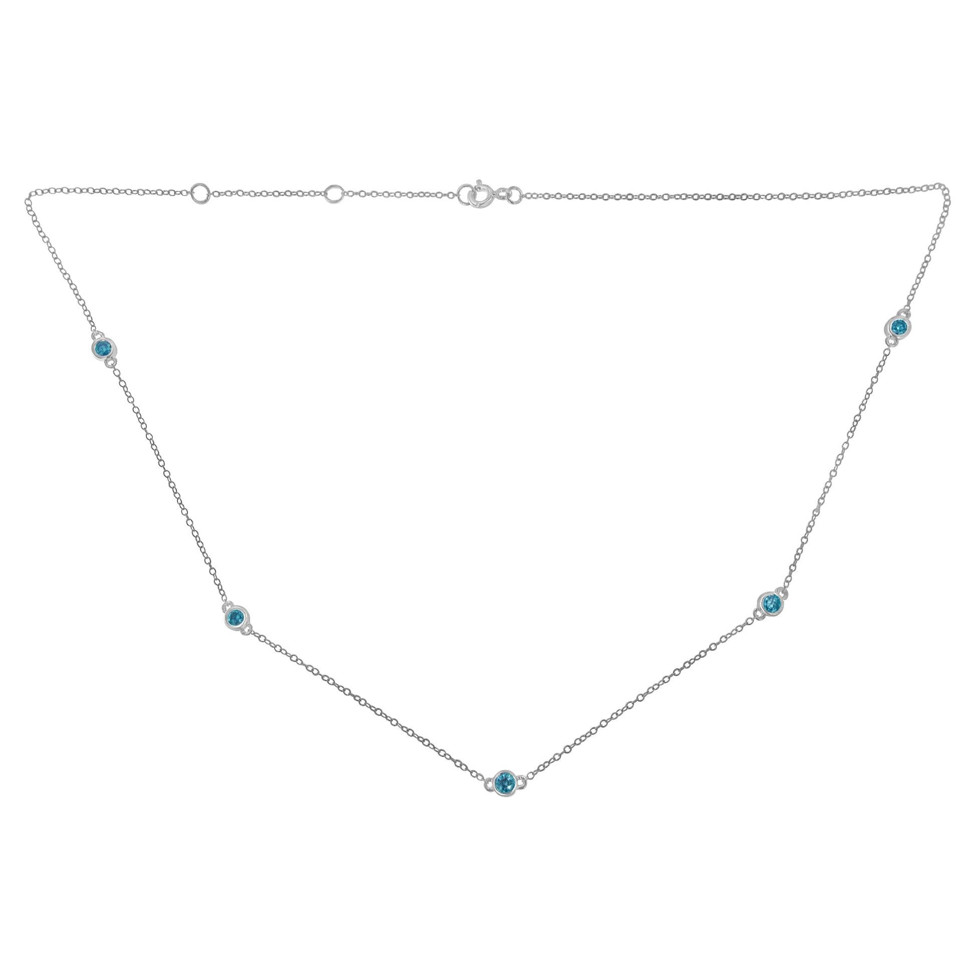 Sterling Silver 1/2ct TDW Treated Blue Diamond Station Necklace 'I2-I3'