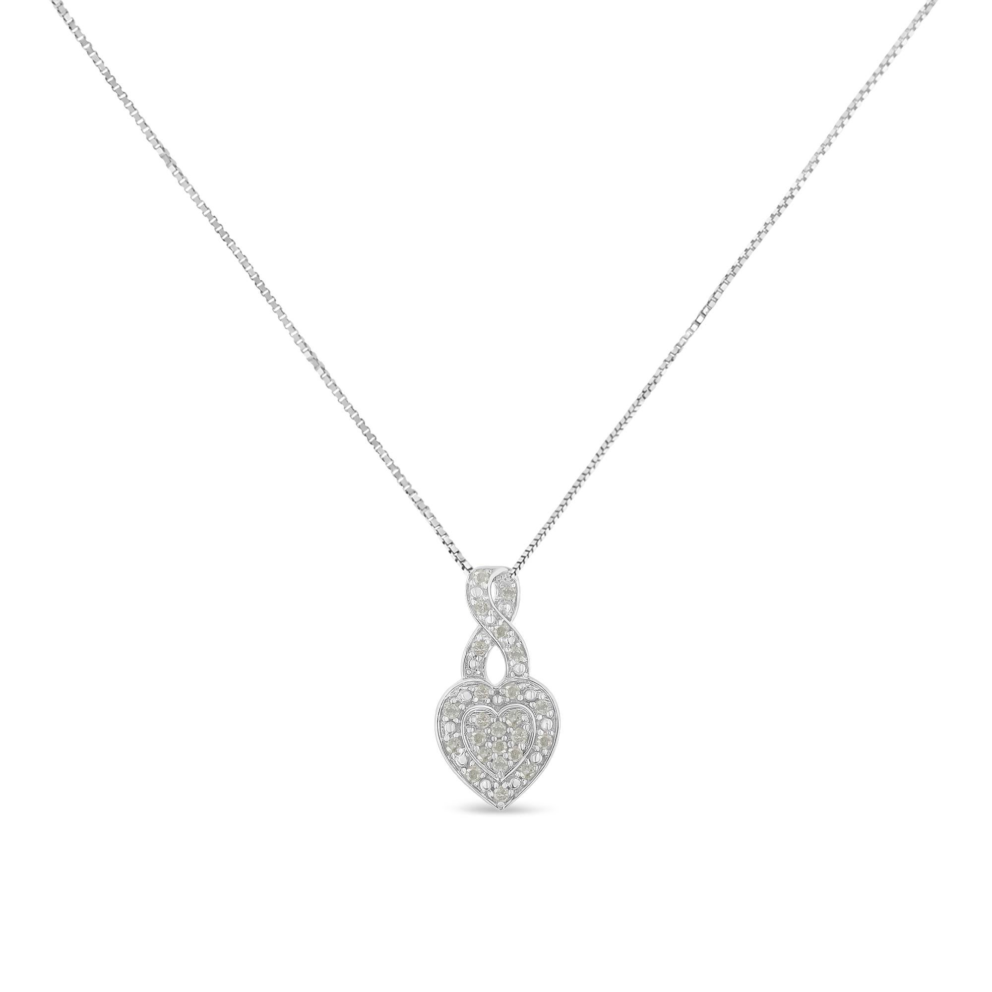Celebrate someone you love with this stunning diamond heart pendant necklace. This diamond necklace features a knot-style twist suspending a heart shape all filled with round, rose-cut, promo quality diamonds, which are milky and cloudy in nature.