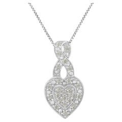 Collier pendentif cœur en argent sterling avec ruban d'awareness de 1/3 carat de diamants