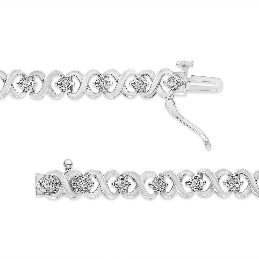 Modern Sterling Silver 1/3 Carat Miracle Plate Round-Cut Diamond Infinity Link Bracelet For Sale