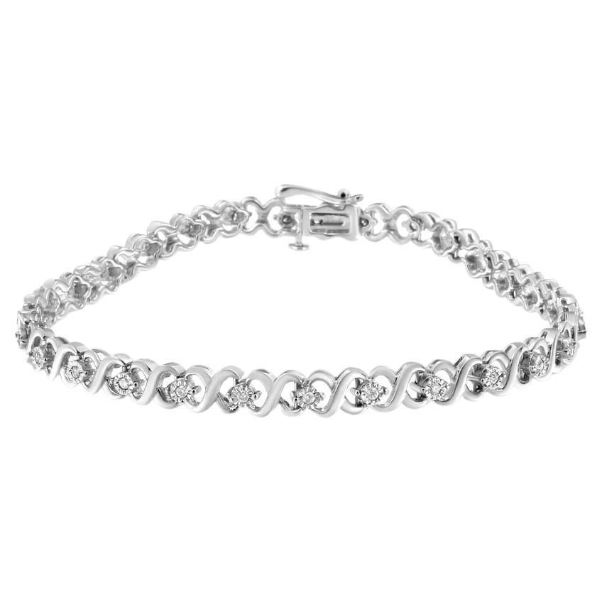 Sterling Silver 1/3 Carat Miracle Plate Round-Cut Diamond Infinity Link Bracelet For Sale
