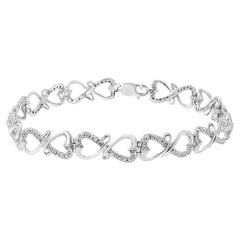 Bracelet à maillons infini à double cœur en argent sterling et diamants taille ronde de 1/3 carat