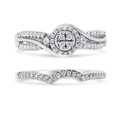 Sterling Silber 1/3 Cttw Composite Diamond Frame Bypass Bridal Set Ring und Band