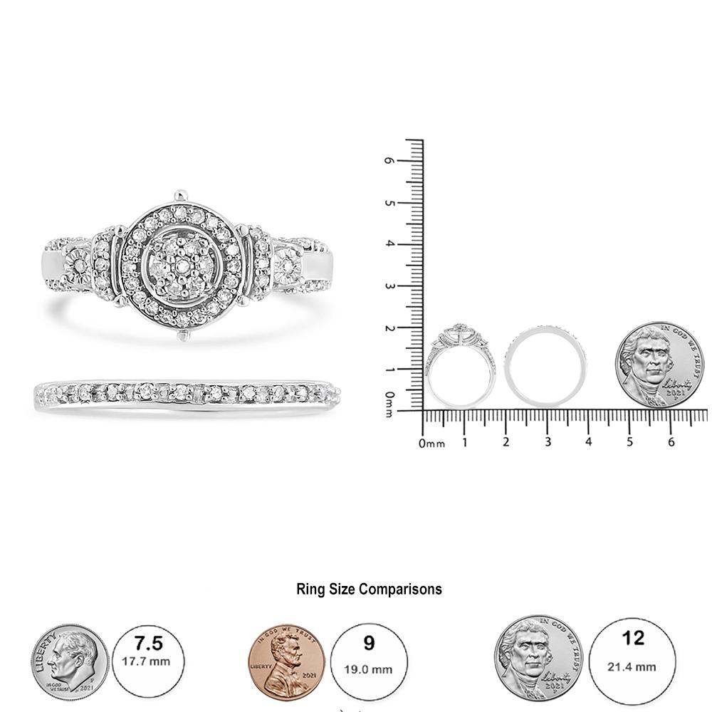 De las mujeres Anillo de compromiso con halo y racimo de 7 piedras de diamantes de plata de ley de 1/3 qtw en venta